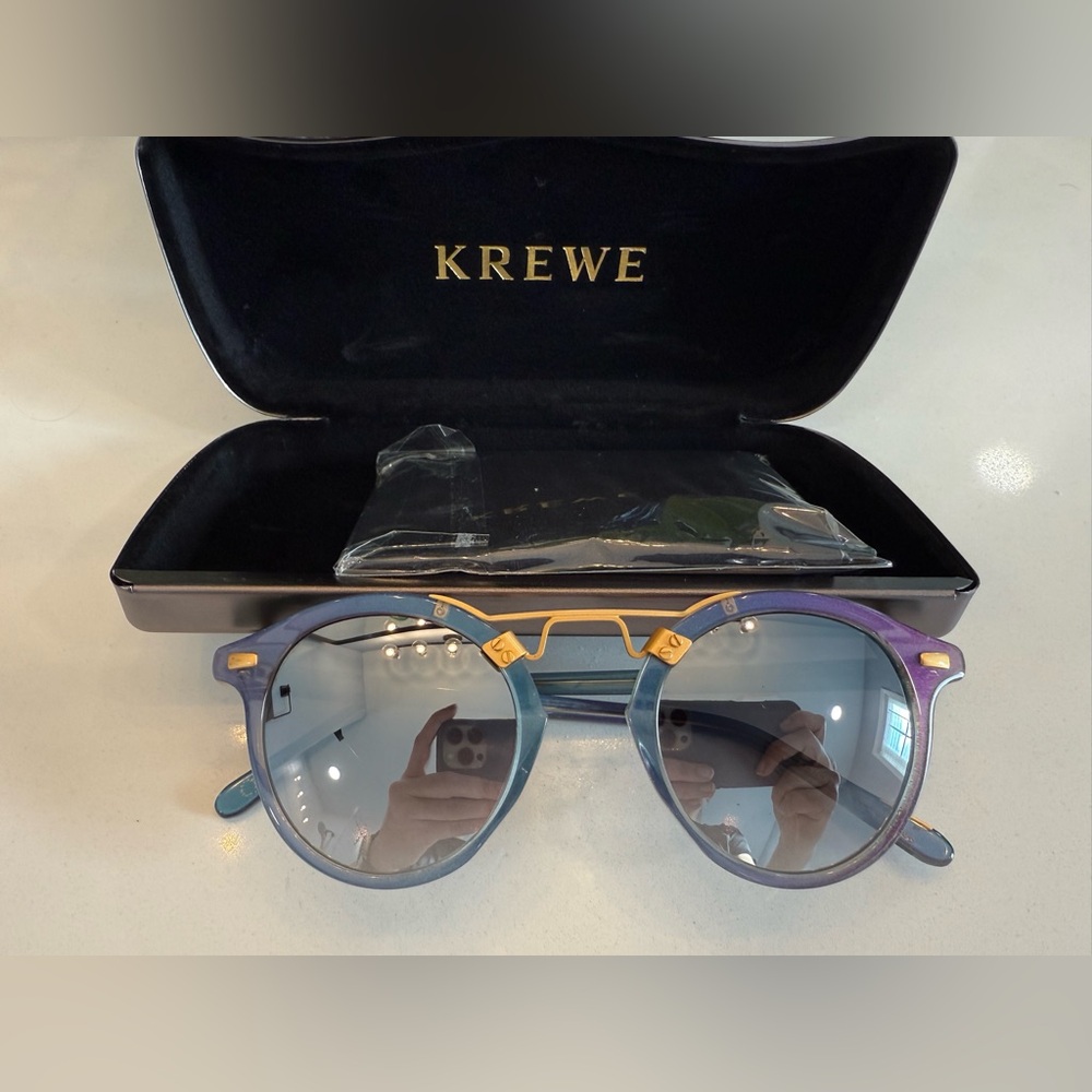 EUC KREWE St Louis Gold and Blue/Purple Mirror lens Sunglasses with case